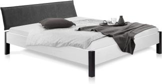 Möbel-Eins LUKY Bett Metallfuß, mit Polsterkopfteil, Material Massivholz, Fichte massiv weiss 90 x 220 cm Stoff Anthrazit