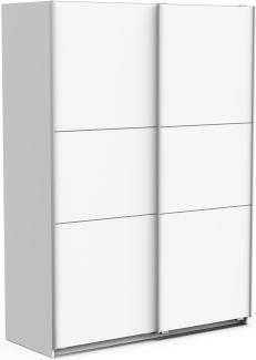 Demeyere Schiebetürschrank mit modernem Kleiderschrank – Farbe Weiß matt & Metall-Finish – 148 x 59,9 x 203 cm, Holzwerkstoff