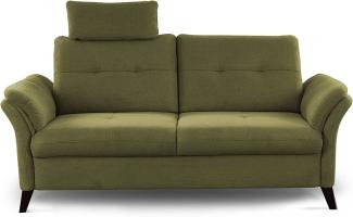 CAVADORE 3er Sofa Grönland / Skandinavische 3-Sitzer-Couch mit Federkern, Sitztiefenverstellung + Kopfstütze / 193 x 90 x 102 / Flachgewebe, Grün