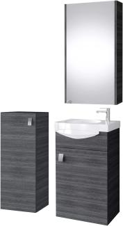 Planetmöbel Badset komplett aus Unterschrank 40cm mit Waschbecken, Spiegelschrank und 1x Midischrank in Anthrazit, Komplettset für Badezimmer 4-teilig