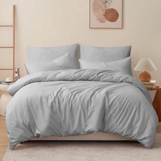 RUIKASI Bettwäsche 200x200 3 teilig Grau - Bettbezug 200 x 200 Set mit Kissenbezüge, Bettwäsche-Sets 2x2m aus Mikrofaser mit Reißverschluss Weich und Bügelfrei