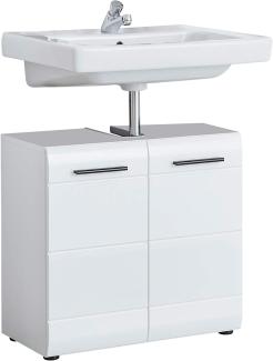 trendteam smart living Badezimmer Waschbeckenunterschrank Unterschrank Skin Gloss, 60 x 56 x 31 cm in Weiß Hochglanz mit Siphonausschnitt
