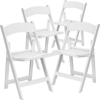 Flash Furniture Klappstuhl HERCULES – Stuhl zum Klappen für Gäste oder Veranstaltungen bis 500 kg belastbar – Pflegeleichter Küchenstuhl mit abnehmbarem Sitzpolster – 4er-Set – Weiß