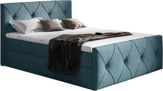 Stylefy 'Arian Lux' Boxspringbett, Velours  Türkis 140 x 200 cm