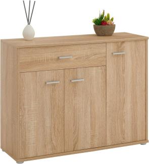 CARO-Möbel Kommode Estelle Sideboard Mehrzweckschrank, Sonoma Eiche mit 3 Türen und 1 Schublade, 88 cm breit