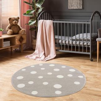 Jimri Kinderteppich DOTS l Pünktchen Gepunktet l Öko-Tex Siegel | Farbe: Beige Blau Rosa | Kinderzimmer/Jugendzimmer (Beige, Ø 150 cm Rund)