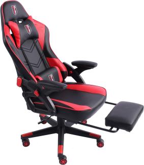 Gaming Stuhl im modernen Racing-Design mit ausziehbarer Fußstütze Gaming Chair mit verstellbaren Design Armlehnen ergonomischer Schreibtischstuhl mit extra Stützkissen Schwarz/Rot