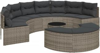 3-tlg. Garten-Sofagarnitur Halbrund Grau Poly Rattan 3262075