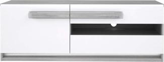 FORTE Attention TV-Unterschrank mit 1 Tür und 1 Schublade, Holzwerkstoff, Eiche grau mit Weiß Hochglanz, 52,1 x 139,9 x 49,3 cm