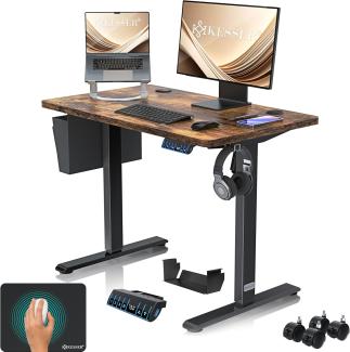 KESSER® Höhenverstellbarer Schreibtisch elektrisch | Ergonomisch Steh-Sitz Schreibtisch | 3-Funktions-Memory Steuerung | Inkl. 360° Rollen & USB-Ladeanschluss | Computertisch für Homeoffice Braun, 100 x 60 cm