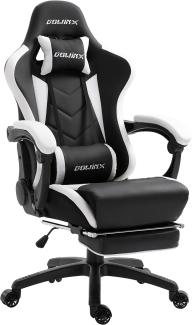 Dowinx Gaming Stuhl Ergonomischer Gamer Stuhl mit Massage Lendenwirbelstütze, PC Bürostuhl Rückenlehne Verstellbarer Drehsessel mit Fußstütze (Schwarz&Weiß