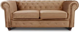 Sofa Chesterfield Asti 2-Sitzer, Couchgarnitur 2-er, Sofagarnitur, Couch mit Holzfüße, Polstersofa - Glamour Design, Velours (Beige (Velvet 28))