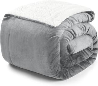 Blumtal Premium Sherpa Kuscheldecke 220 x 240 cm - warme Decke Oeko-TEX® zertifizierte Dicke Sofadecke, Tagesdecke oder Wohnzimmerdecke, Grau