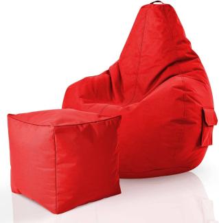 Green Bean© 2er Set Sitzsack + Hocker "Cozy+Cube" - fertig befüllt - Bean Bag Bodenkissen Lounge Sitzhocker Gamingstuhl Pouf - Rot