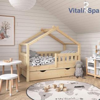 VitaliSpa 'Design' Kinderbett 70 x 140 cm, natur, Massivholz Kiefer, inkl. Schublade und Matratze