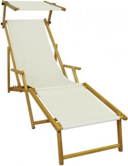 Gartenliege Sonnenliege weiß Liegestuhl Fußteil Sonnendach Deckchair Holz Gartenmöbel 10-303NFS