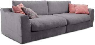 Cavadore Big Sofa Fiona / Große Couch inkl. Rückenkissen im modernen Design / 274x90x112 / Webstoff silbergrau