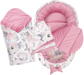 Babynestchen Set Neugeborene 90x50 cm Velvet - Kuschelnest Baby Nestchen 4-teilig Kokon Wilde Rose Rosa