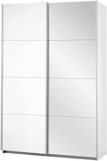 Rauch Möbel Caracas Schrank Kleiderschrank Schwebetürenschrank, Weiß mit 1 Spiegeltür 2-türig inkl. Zubehörpaket Classic 4 Einlegeböden, 2 Kleiderstangen, 1 Hakenleiste, BxHxT 136x210x62 cm
