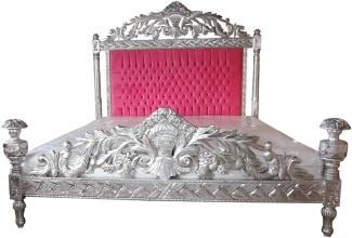 Casa Padrino Luxus Barock Bett Antik Rosa / Silber - Luxus Bett - Antik Look