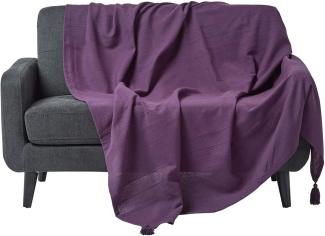 Homescapes extra große Tagesdecke Rajput, lila, Wohndecke aus 100% Baumwolle, 255 x 360 cm, Sofaüberwurf/Couchüberwurf in RIPP-Optik