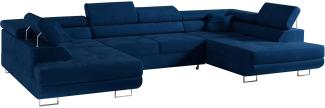 Ecksofa, Wohnzimmer U Couch, Polstersofa mit Bettkasten - GUSTAW-U - Dunkelblau Velours