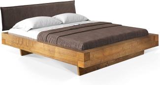 Möbel-Eins CURBY Balkenbett mit Polster-Kopfteil, Wangenfuß, Material Massivholz Vintage 140 x 220 cm Stoff Braun