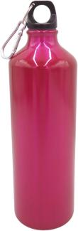 Aluminium Trinkflasche 1000ml farbig mit Karabiner Wasserflasche Sportflasche pink