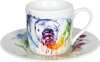 Könitz Espressotasse mit Untertasse Watercoloured Animals - Elefant, Kaffeetasse, Espressobecher, Porzellan, 85 ml, 11 5 053 2348