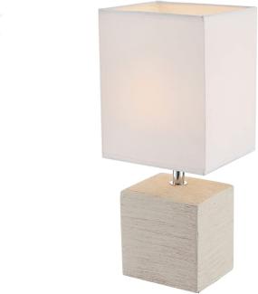 Kleine LED Tischleuchte eckig mit Keramikfuß und Stoffschirm, Weiß