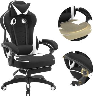 WOLTU Gaming Stuhl Racing Stuhl Bürostuhl Chefsessel Schreibtischstuhl Sportsitz mit Kopfstütze und Lendenkissen, mit Fußstütze, Stoff, höhenverstellbar, Weiß, BS83ws