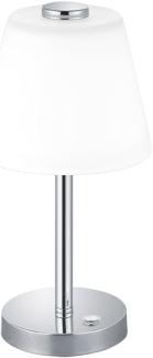 LED Tischleuchte EMERALD Chrom glänzend mit Glaslampenschirm in weiss Höhe 29cm