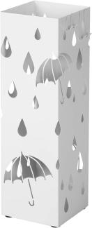 SONGMICS Regenschirmständer aus Metall, quadratischer Schirmständer, Wasserauffangschale herausnehmbar, mit Haken, 15,5 x 15,5 x 49 cm, weiß LUCDE49W