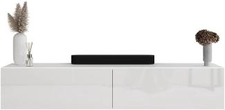 Planetmöbel TV Board 160 cm Weiß, TV Schrank mit 2 Klappen als Stauraum, Lowboard hängend oder stehend, Sideboard Wohnzimmer