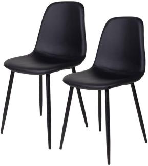 Zeitloser Stuhl MALMÖ (2er Set) in schwarz PU mit schwarzen Beinen