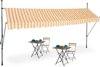 Relaxdays Klemmmarkise, 400 cm breit, höhenverstellbar, ohne Bohren, UV-beständig, Sonnenschutz für Balkon, weiß-orange