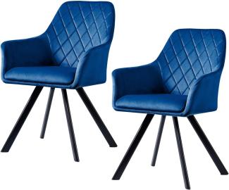 SVITA MASON 2er Set Esszimmerstuhl mit Armlehne Polsterstuhl Küchenstuhl Wohnzimmerstuhl Metallbeine Blau