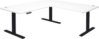 Eck-Schreibtisch, weiß/schwarz, elektrisch höhenverstellbar