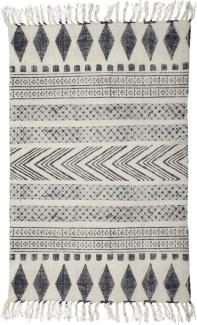 Teppich Block in Beige und Schwarz aus Baumwolle, 60 x 90 cm