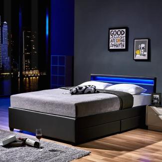 Home Deluxe Polsterbett 'Nube' mit LED-Beleuchtung und Schubladen 2x Lattenrost Dunkelgrau 180 x 200 cm