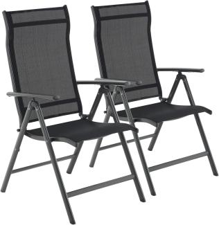 Gartenstühle, 2er Set, Klappstühle, Outdoor-Stühle mit robustem Aluminiumgestell, Rückenlehne 8-stufig verstellbar, bis 150 kg belastbar, schwarz GCB29BK