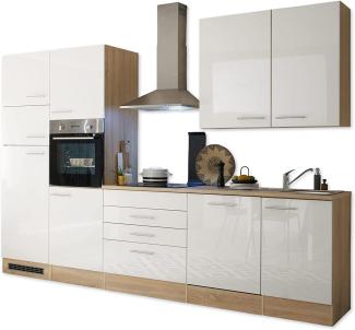 Küche LAUREL Küchenblock Küchenzeile Komplettküche 310 cm Miniküche weiß Sonoma