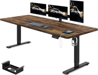 JUMMICO Höhenverstellbarer Schreibtisch 160 x 80 cm mit Kabelwanne, Höhenverstellbar Elektrisch Stehpult mit USB-Buchse, Computertisch, Ergonomischer Steh-Sitz Tisch, Bürotisch, Vintage-Braun