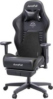 AutoFull Gaming Stuhl Bürostuhl Gamer Ergonomischer Schreibtischstuhl PC-Stuhl mit hoher Rückenlehne und Lendenwirbelstütze,Einstellbare Sitzhöhe und Rückenlehnenneigung, Fußstütze,Schwarz