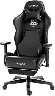 AutoFull Gaming Stuhl Bürostuhl Gamer Ergonomischer Schreibtischstuhl PC-Stuhl mit hoher Rückenlehne und Lendenwirbelstütze,Einstellbare Sitzhöhe und Rückenlehnenneigung, Fußstütze,Schwarz