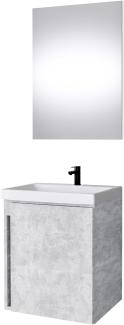 Planetmöbel Waschtischunterschrank in Beton 50cm mit Waschbecken & Spiegel, Badmöbel Set für Badezimmer Gäste WC