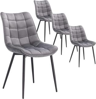 WOLTU 4 x Esszimmerstühle 4er Set Esszimmerstuhl Küchenstuhl Polsterstuhl Design Stuhl mit Rückenlehne, mit Sitzfläche aus Samt, Gestell aus Metall, Hellgrau, BH142hgr-4