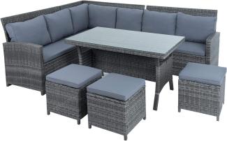 ESTEXO - Polyrattan Sitzgruppe Essgruppe Couch Sofa Set Lounge Gartengarnitur 7tlg grau