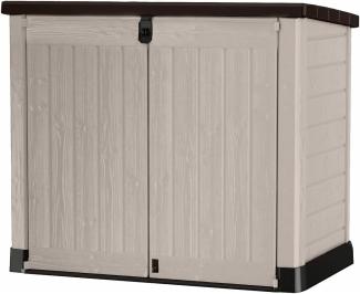 Keter Store it Out Pro Mülltonnenbox mit Gasdruckfeder, wetterfest, abschließbar, beige, 1. 200 L, 145,5 x 82 x 123cm, passend für 2x240l Abfalltonnen