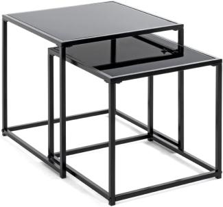 HAKU Möbel Beistelltisch 2er Set, Metall, schwarz, B 35 x T 35 x H 35 cm / B 40 x T 40 x H 40 cm
